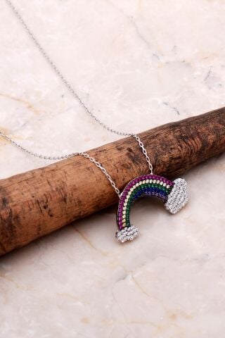 Gök Kuşağı Tasarımlı Gümüş Kolye 7023