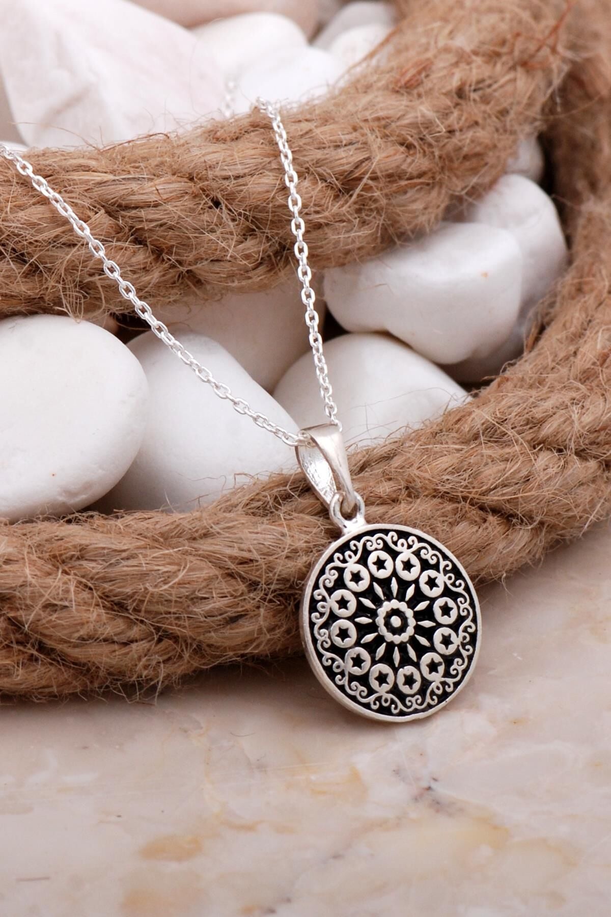 Anadolu Motifli Tasarım Gümüş Kolye 7796