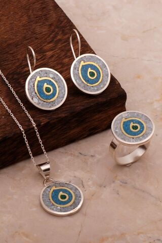 Antik Mozaik İşlemeli Renkli Gümüş Set 2686