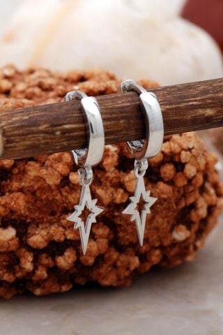 Kutup Yıldızı Rodyumlu Gümüş Küpe 5409