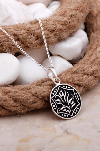 Anadolu Motifli Lale Tasarım Gümüş Kolye 7798