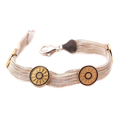 Babil Motifli Hasır Gümüş Bileklik 1144