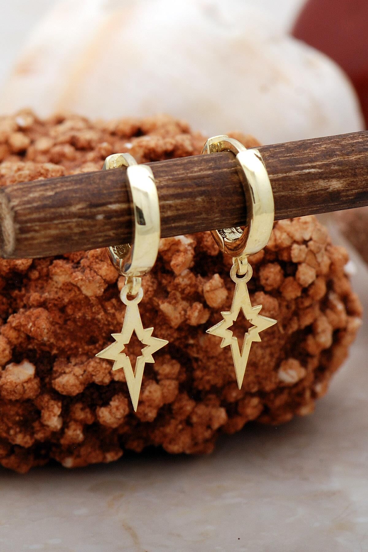 Kutup Yıldızı Altın Yaldızlı Gümüş Küpe 5410