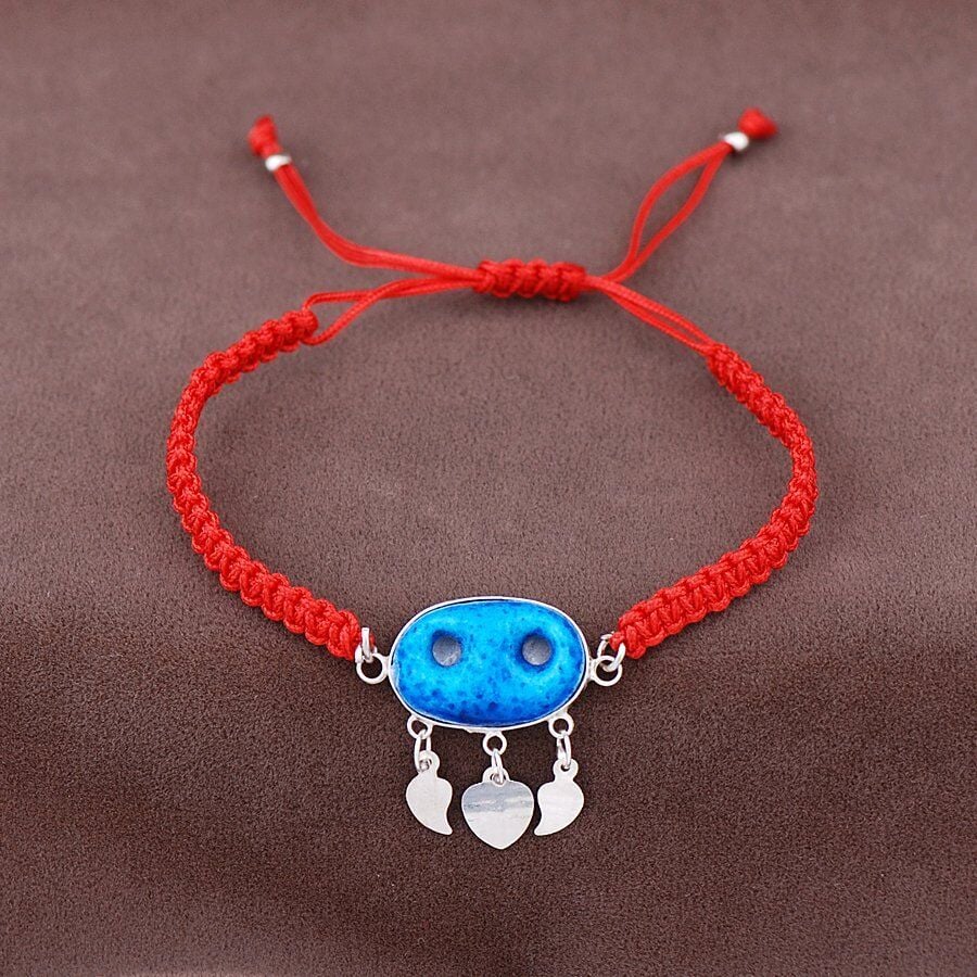 Süryani Nazar Boncuğu Makrome  Gümüş Bileklik  2059