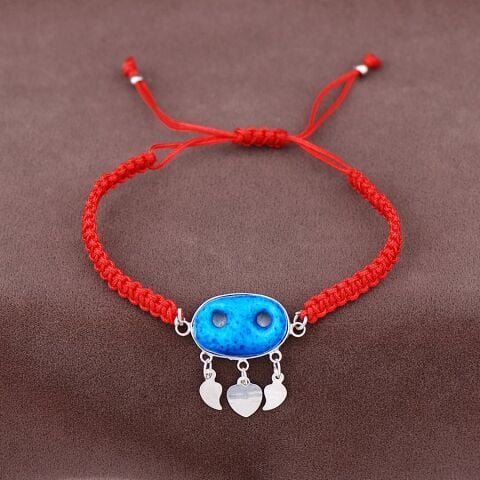 Süryani Nazar Boncuğu Makrome  Gümüş Bileklik  2059