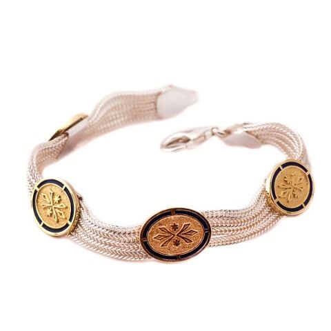 Asur Motifli Hasır Sarma Gümüş Bileklik 1145