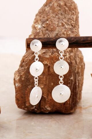 Telkari İşlemeli Elişi Tasarım Pullu Gümüş Küpe 7002