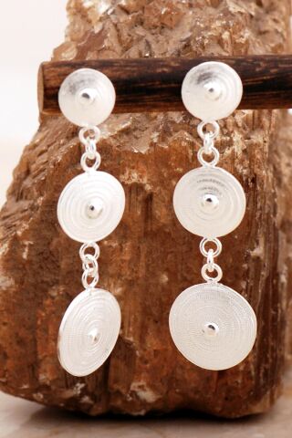 Telkari İşlemeli Elişi Tasarım Pullu Gümüş Küpe 7002