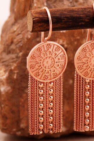 Mardin Güneşi Elişi Hasır Rose 925 Ayar Gümüş Küpe 7003