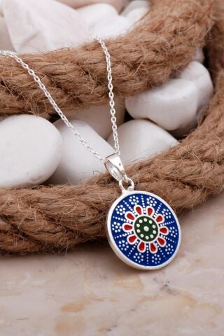 Mardin Güneşi Mineli Tasarım 925 Ayar Gümüş Kolye 7800