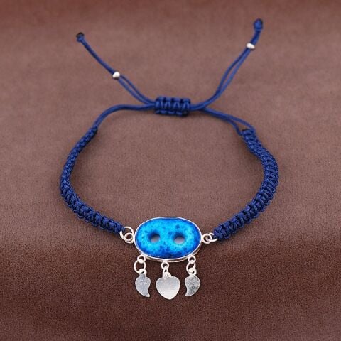 Süryani Nazar Boncuğu Makrome Gümüş Bileklik  2061