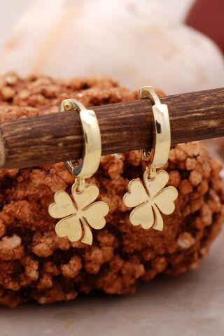 Yonca Altın Yaldızlı Gümüş Küpe 5412