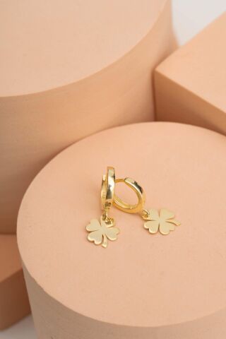 Yonca Altın Yaldızlı Gümüş Küpe 5412