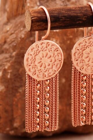 Anadolu Motifli Elişi Hasır Rose Gümüş Küpe 7004