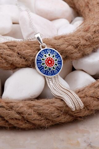 Mardin Güneşi Mineli Tasarım 925 Ayar Gümüş Kolye 7802