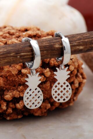 Ananas Rodyumlu Gümüş Küpe 5414