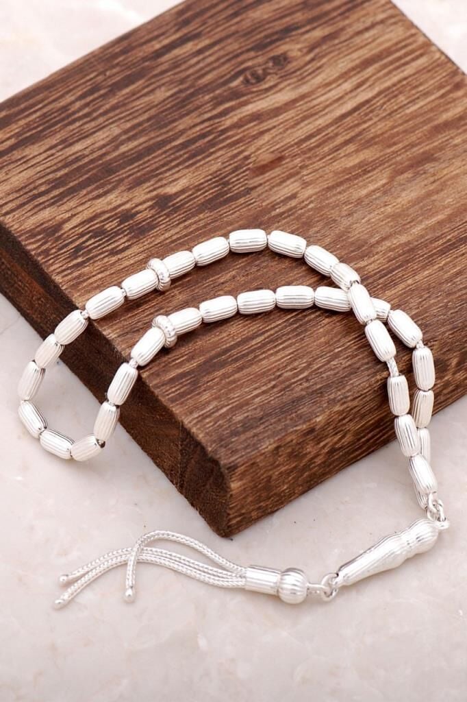 Gümüş Kapsül Kesim Desenli Tesbih 130