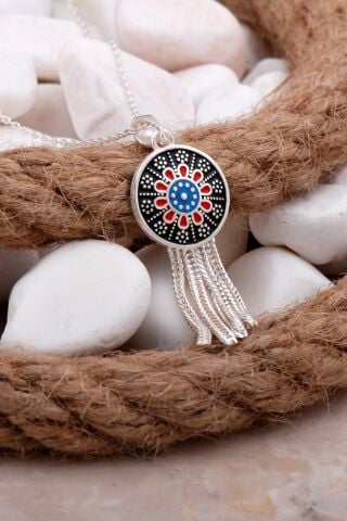 Mardin Güneşi Mineli Tasarım 925 Ayar Gümüş Kolye 7803