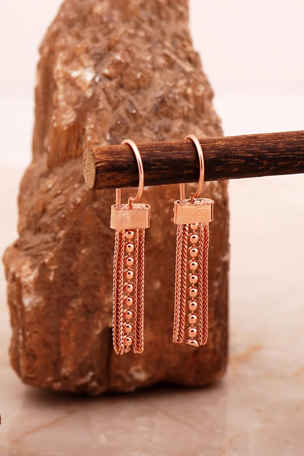 Hasır Elişi Rose Gümüş Küpe 7006