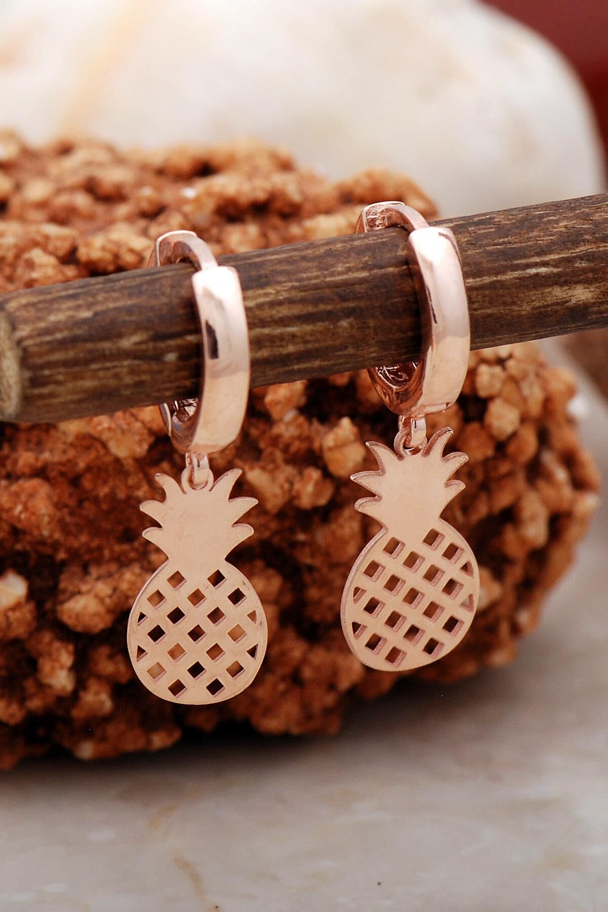 Ananas Rose Gümüş Küpe 5416