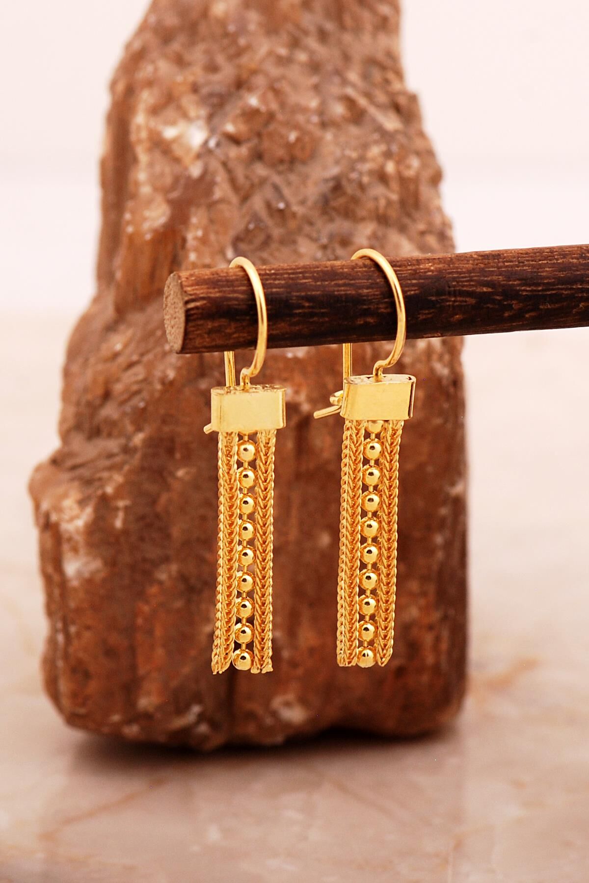 Hasır Elişi Altın Kaplama Gümüş Küpe 7007