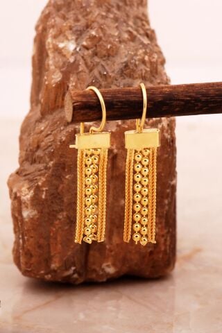 Hasır Elişi Altın Kaplama Gümüş Küpe 7008