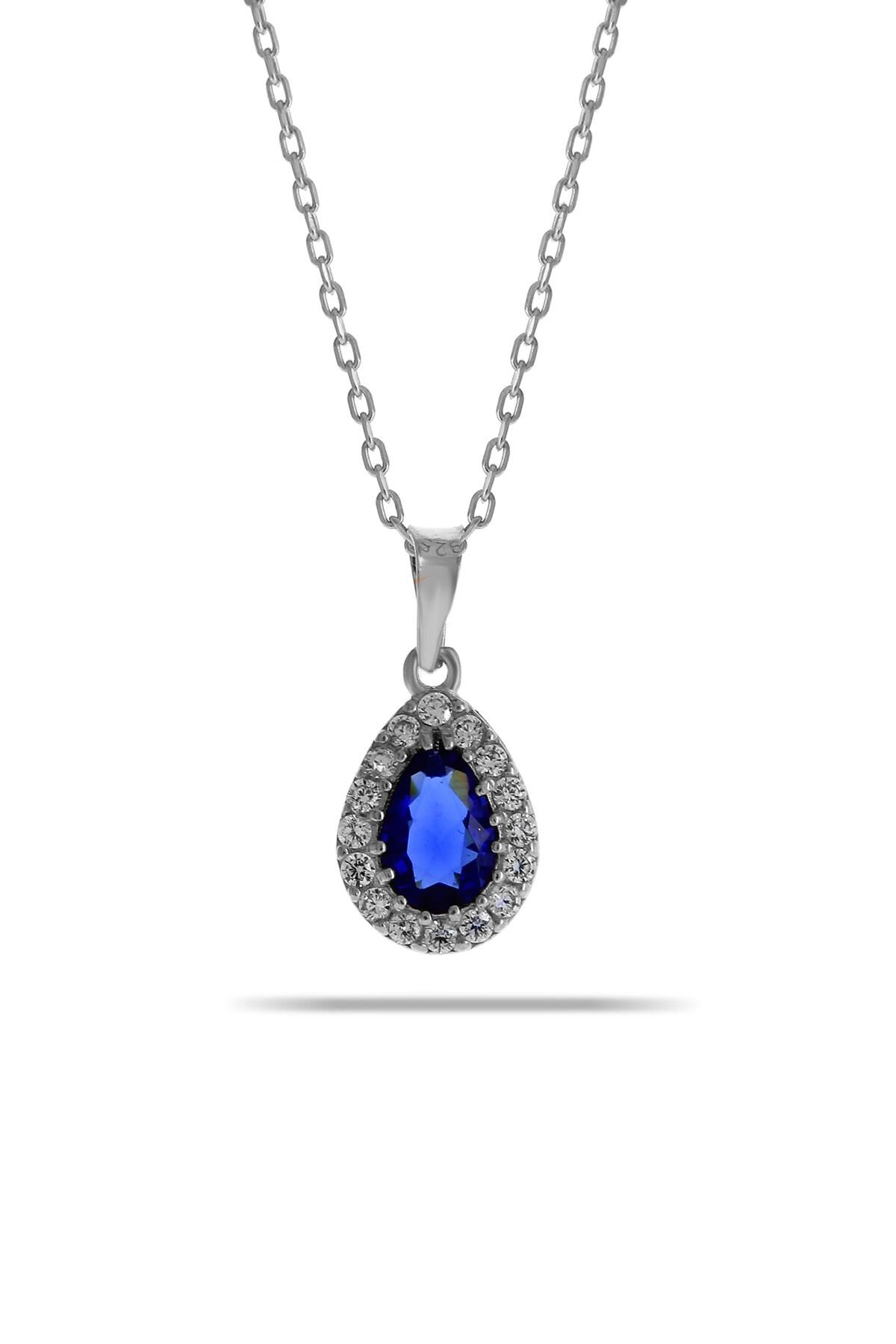 Safir Mini Damla Gümüş Kolye 7034