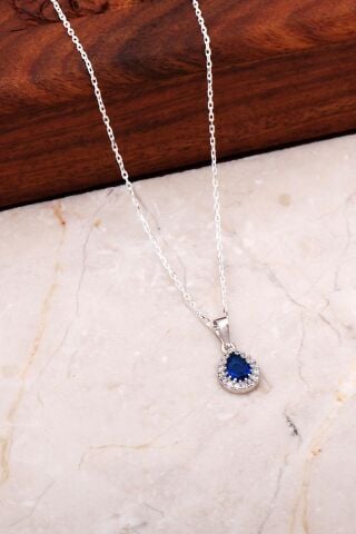 Safir Mini Damla Gümüş Kolye 7034