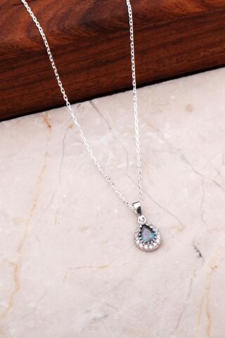 Mistik Topaz Mini Damla Gümüş Kolye 7035