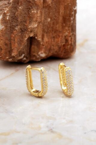 Tamtur Taşlı Altın Kaplama Dikdörtgen Gümüş Küpe 7010