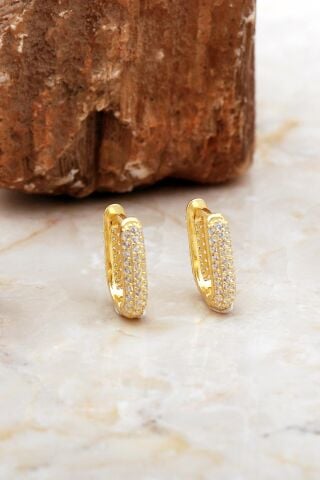 Tamtur Taşlı Altın Kaplama Dikdörtgen Gümüş Küpe 7010