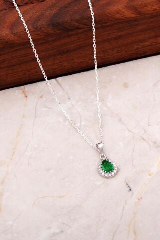 Yeşim Mini Damla Gümüş Kolye 7036