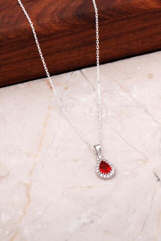 Lal Mini Damla Gümüş Kolye 7037