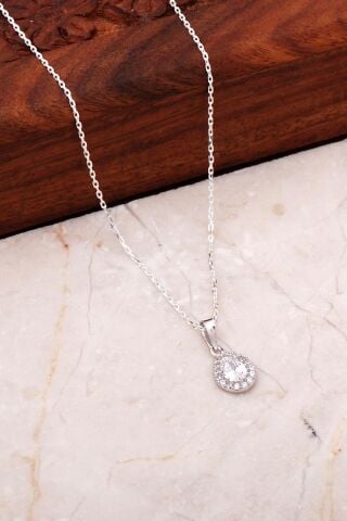 Kuvars Mini Damla Gümüş Kolye 7038