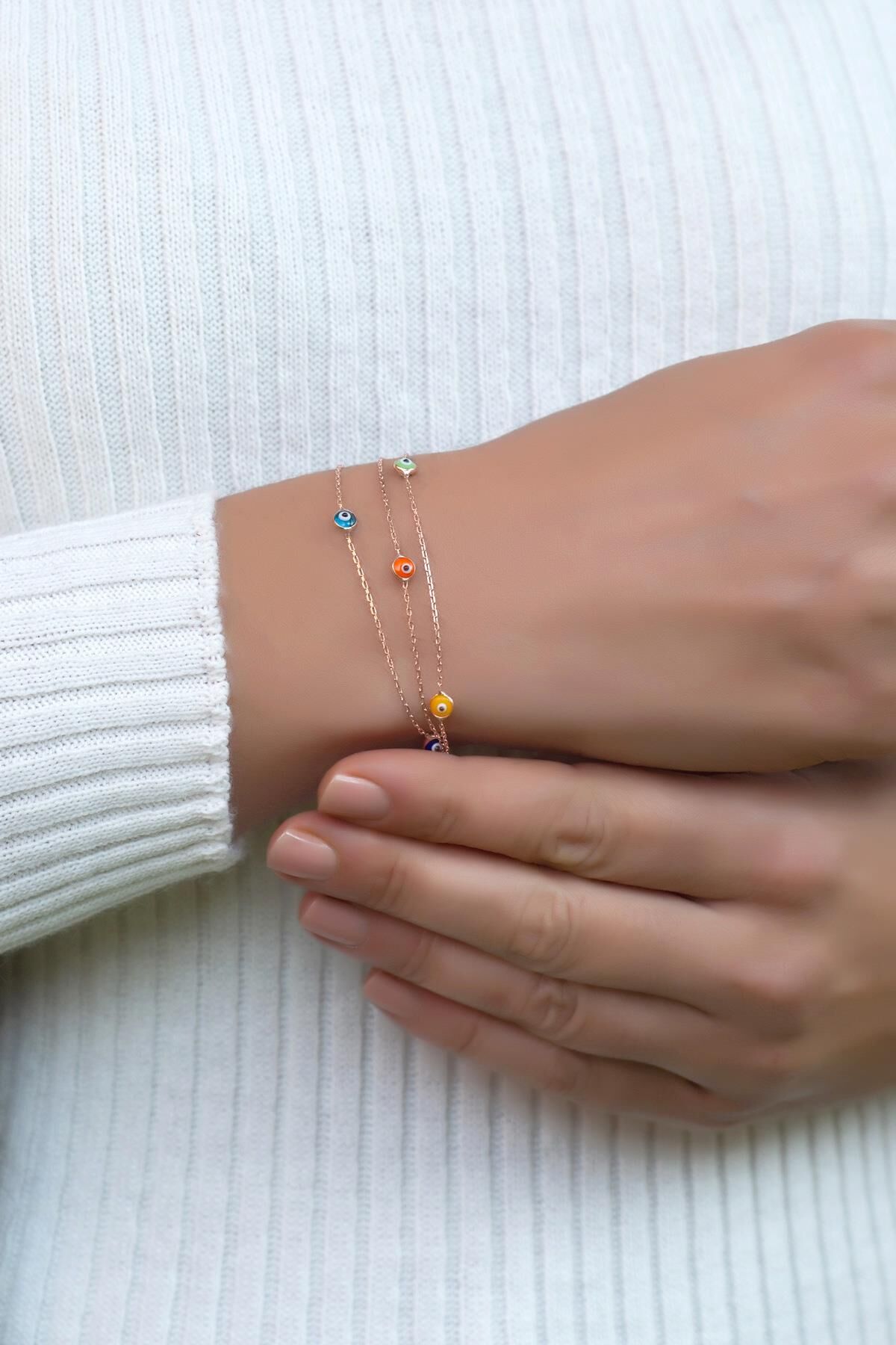 Rose Gümüş Renkli Nazar Boncuklu Bileklik 3297