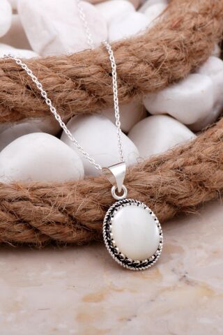 Sedef Telkari İşlemeli Gümüş Kolye 7810