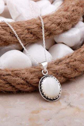 Sedef Telkari İşlemeli Gümüş Kolye 7810