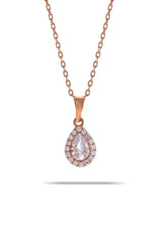 Kuvars Rose Gümüş Mini Damla Kolye 7039