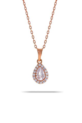Kuvars Rose Gümüş Mini Damla Kolye 7039