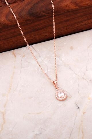 Kuvars Rose Gümüş Mini Damla Kolye 7039