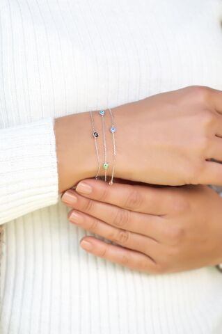 Renkli Nazar Boncuklu Gümüş Bileklik 3298