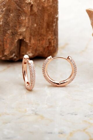 19 Mm Tamtur Taşlı Rose Gümüş Halka Küpe 7015