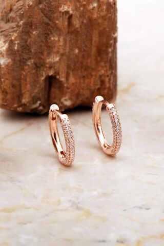 19 Mm Tamtur Taşlı Rose Gümüş Halka Küpe 7015