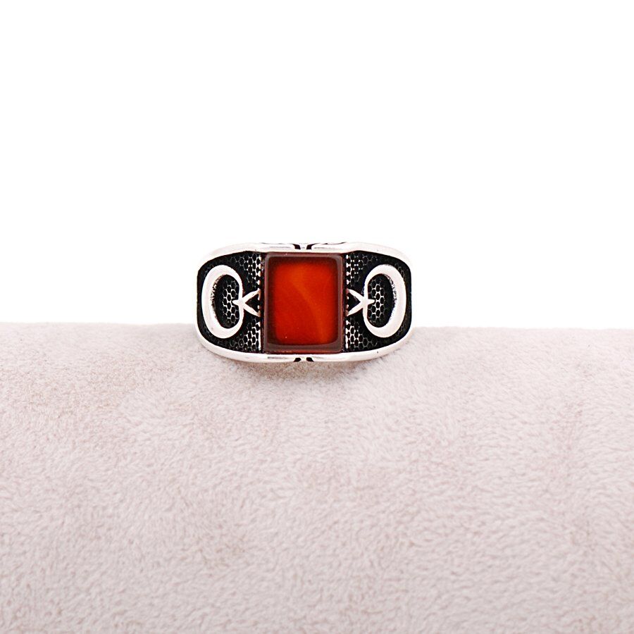 Akik Taşlı Tasarım Gümüş erkek Yüzük 1125