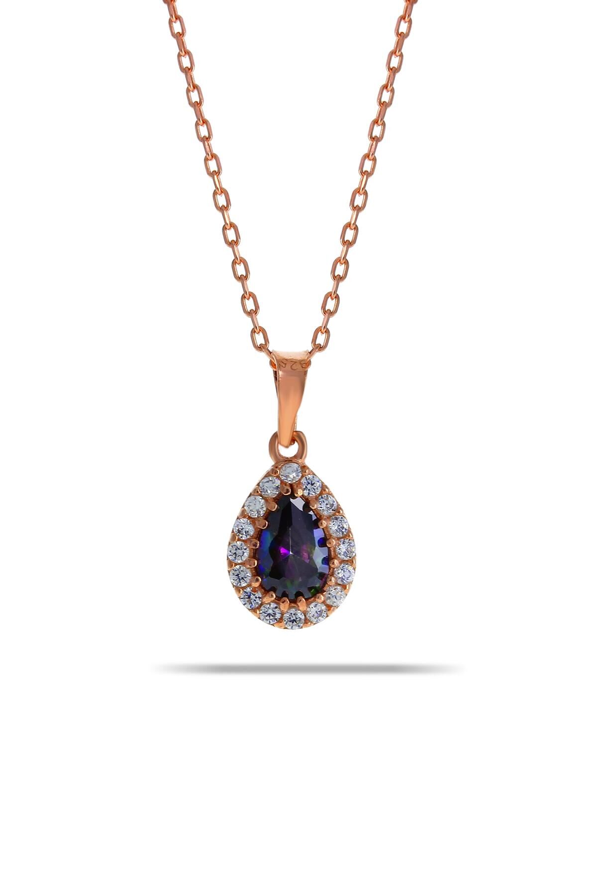 Mistik Topaz Rose Gümüş Mini Damla Kolye 7040