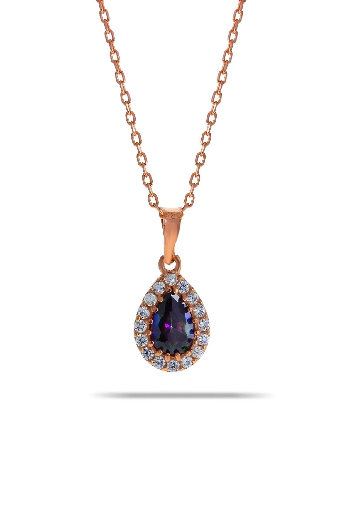 Mistik Topaz Rose Gümüş Mini Damla Kolye 7040