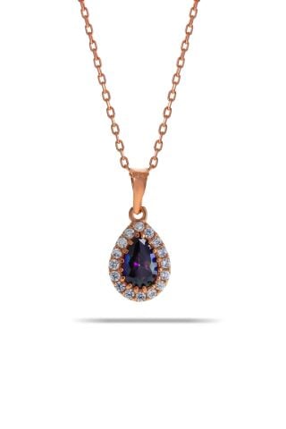 Mistik Topaz Rose Gümüş Mini Damla Kolye 7040