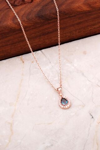 Mistik Topaz Rose Gümüş Mini Damla Kolye 7040