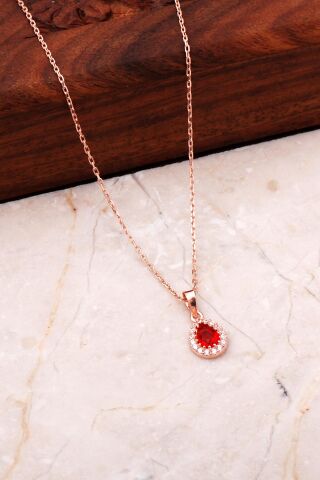 Lal Rose Gümüş Mini Damla Kolye 7041