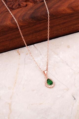 Yeşim Rose Gümüş Mini Damla Kolye 7042